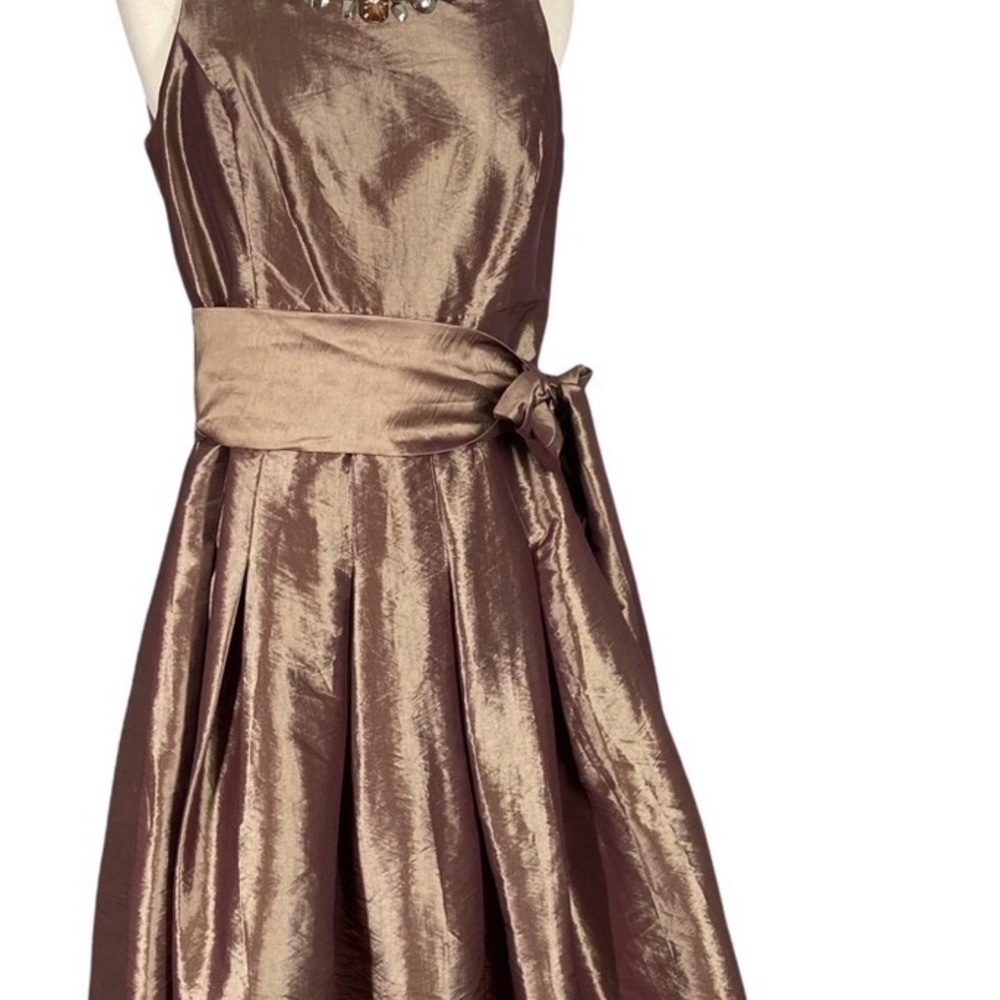 ELIZA J Bronze Iridescent Embellished Fit & Flare Taffeta Dress